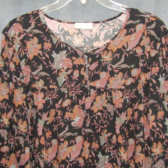 Wrap London Blue Orange Pink Floral Top Womens Sz US 8 Popover Button 3/4 Sleeve - Picture 2 of 9